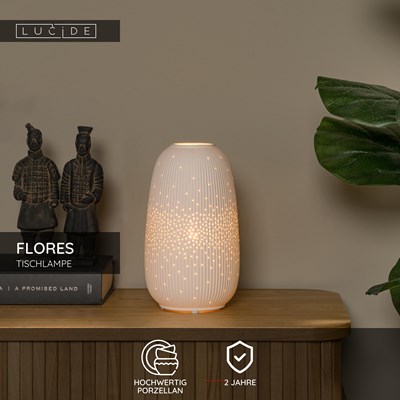 Lucide FLORES - Tischlampe - Ø 14,1 cm - 1xE14 - Weiß